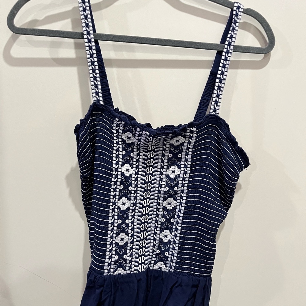 Navy and White Embroidered Dress